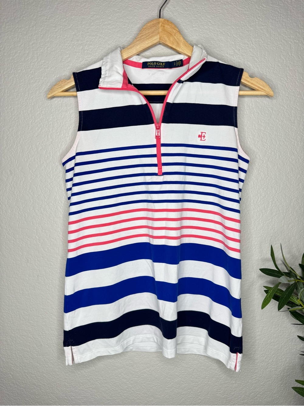 Polo Golf Ralph‎ Lauren Striped Sleeveless Quarter Zip Golf Top Women’s Small x2